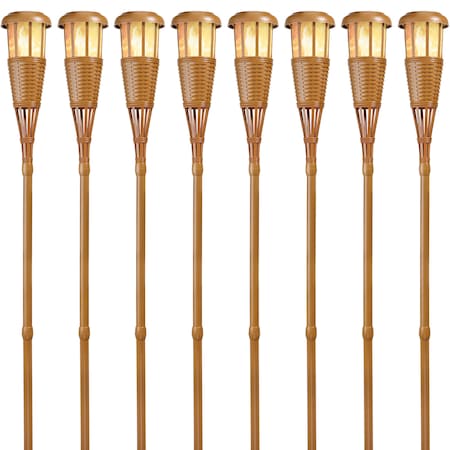 Newhouse Lighting Solar LED Island Torches w/Flickering Flame, Dusk to Dawn, Bamboo, PK8 FLTORCH8